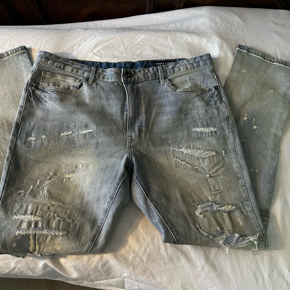 Slim Straight Distressed Grey Men's Jeans